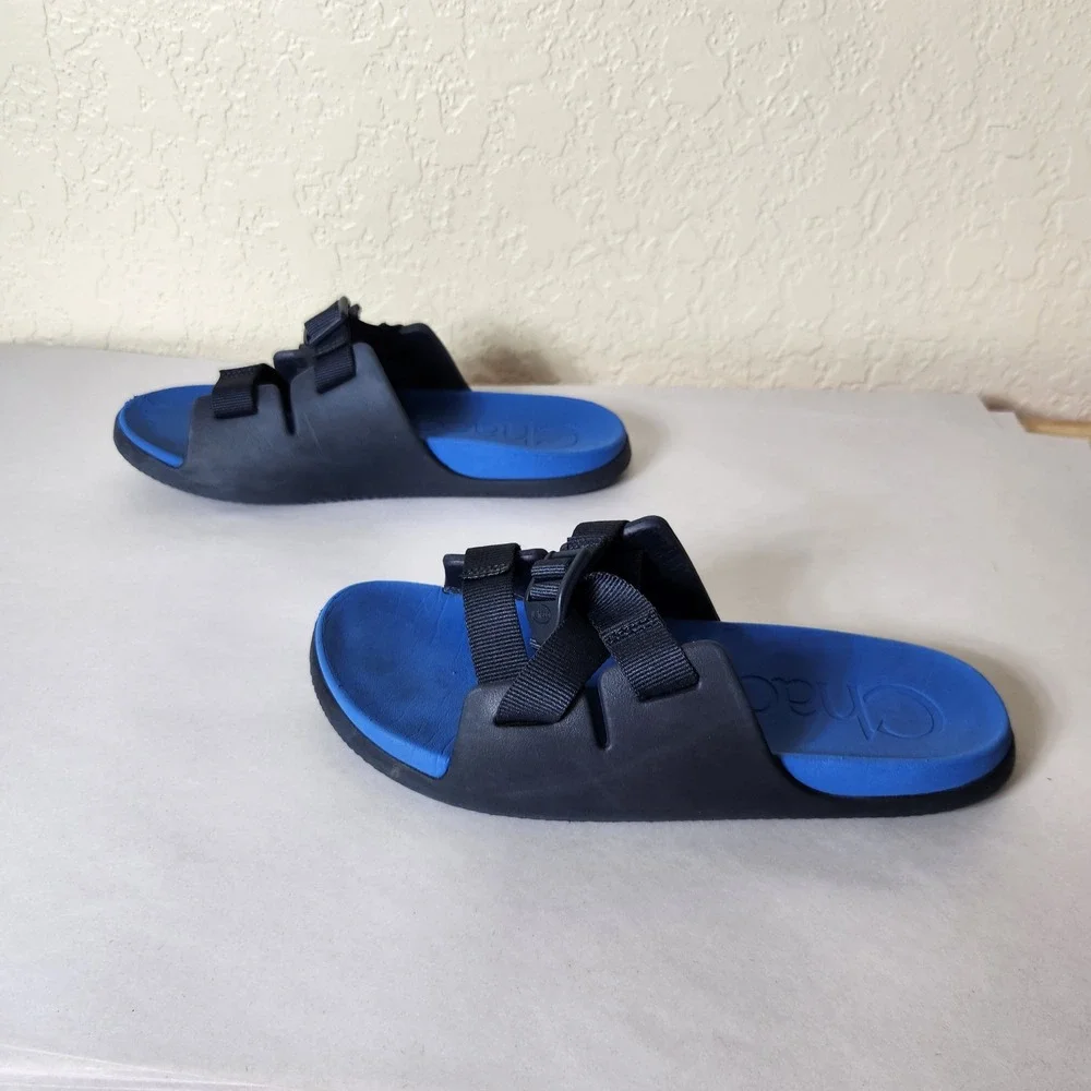 Chaco Kids Chillos Slide Sandals Blue Black Adjustable Straps Size 6 Junior